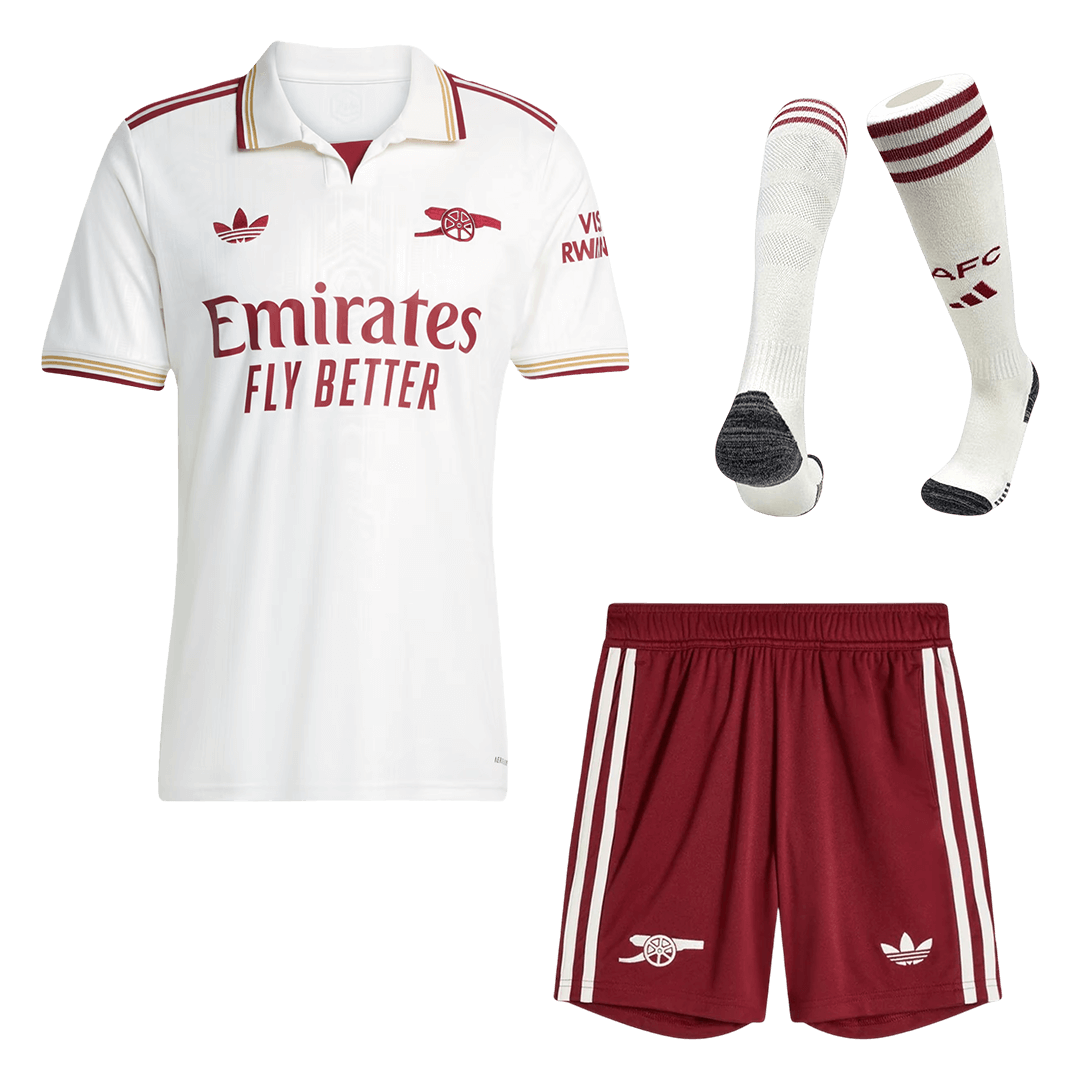 Arsenal Mens Third Away Soccer Full Set 2025/26 White