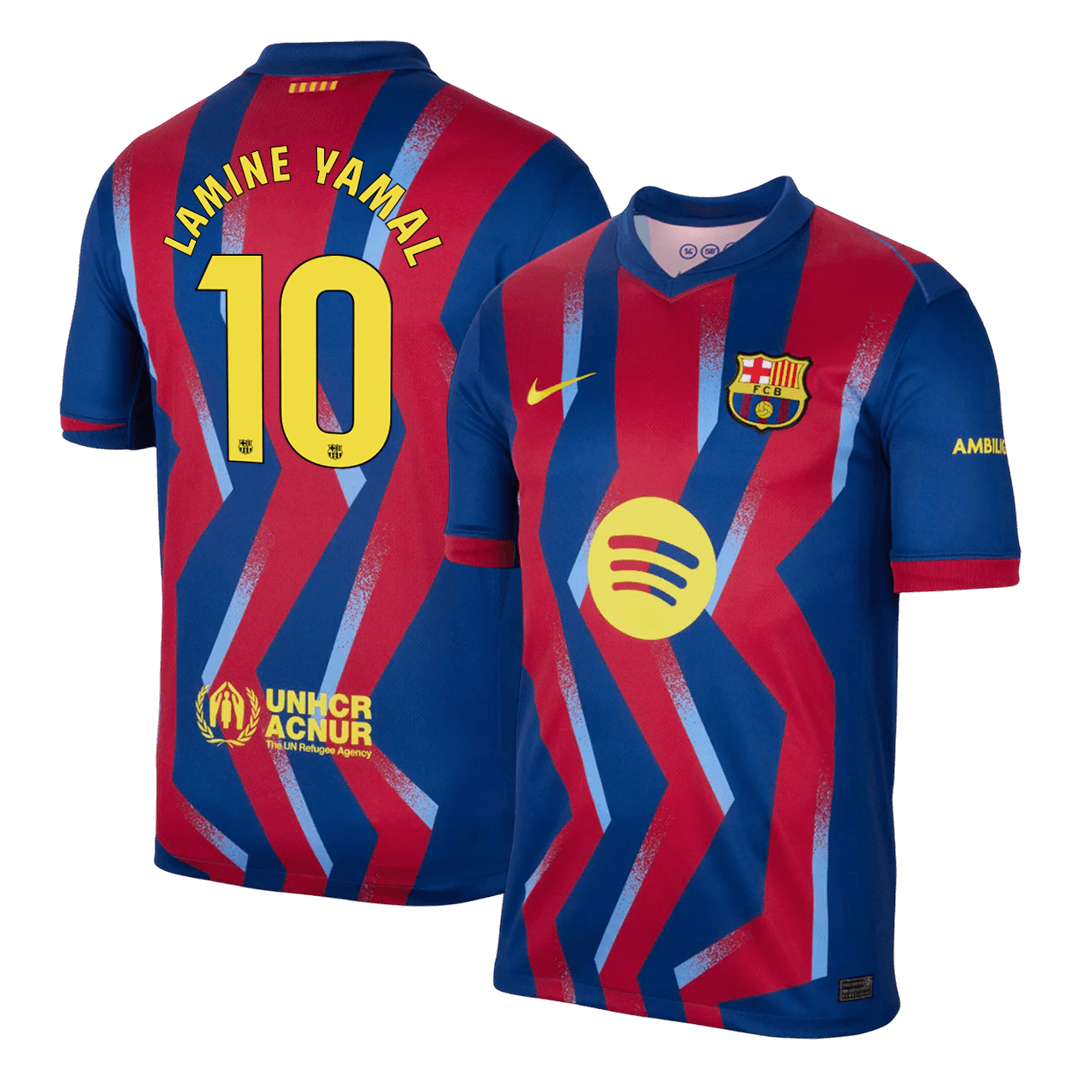 LAMINE YAMAL #10 Barcelona Mens Fourth Away Soccer Jersey 2025/26 Red&Blue
