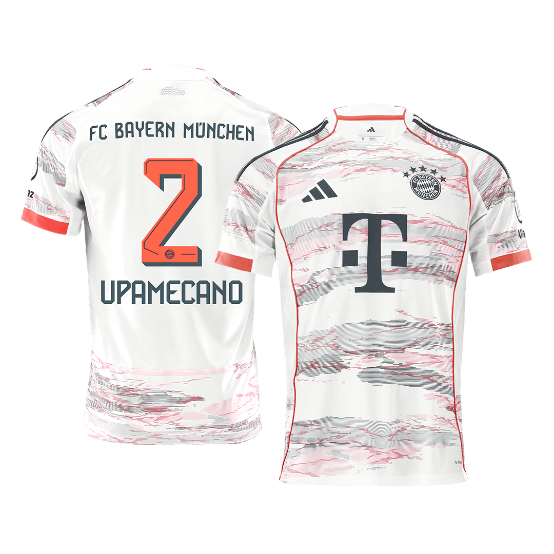 UPAMECANO #2 Bayern Munich Mens Away Soccer Jersey 2025/26 White
