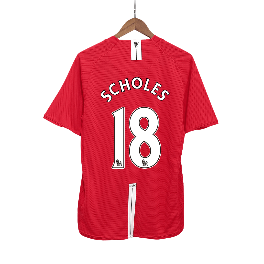 Retro SCHOLES #18 Manchester United Mens Home Soccer Jersey 2007/08 Red