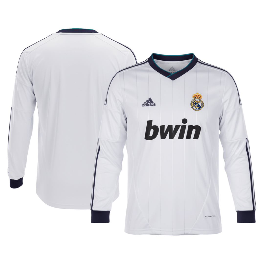 Retro Real Madrid Mens Home Long Sleeve Soccer Jersey 2012/13 White