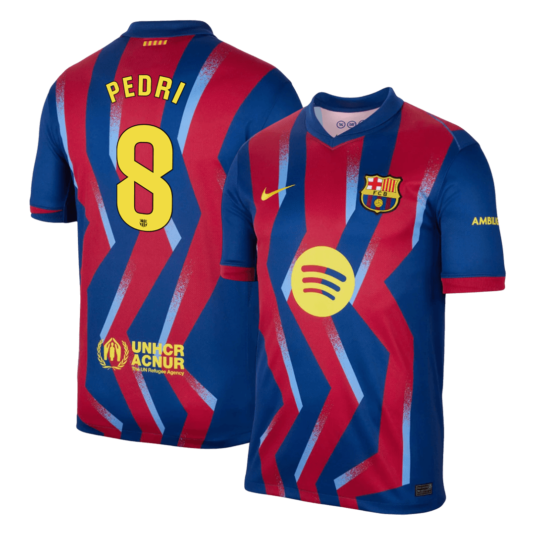 PEDRI #8 Barcelona Mens Fourth Away Soccer Jersey 2025/26 Red&Blue