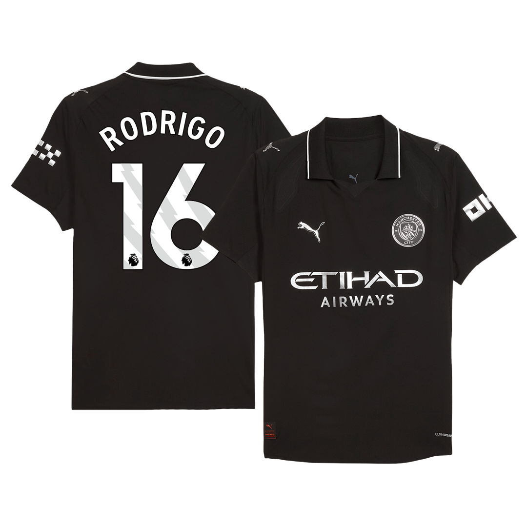 RODRIGO #16 Manchester City Mens Away Soccer Jersey 2025/26 Black - Player Version