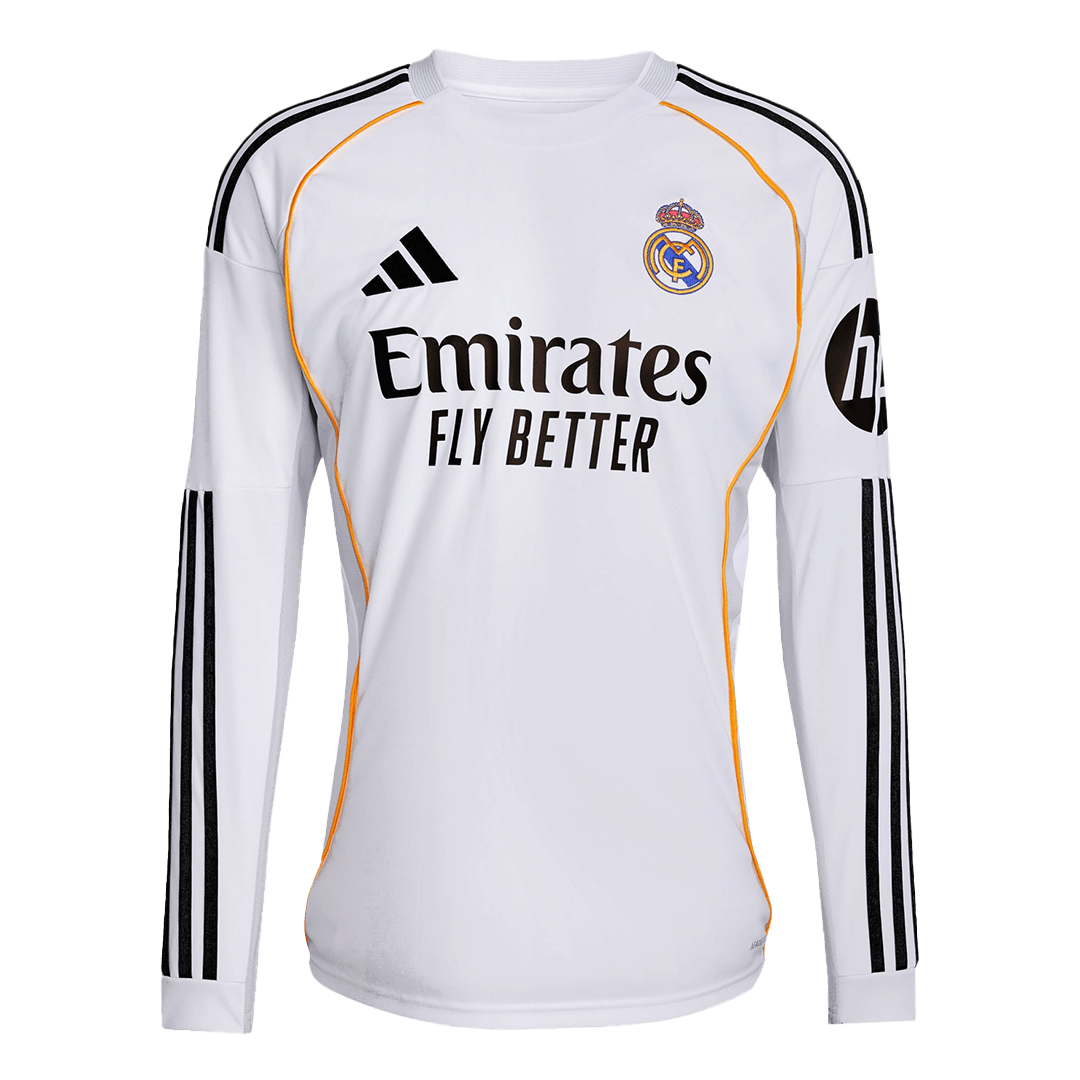 Real Madrid Mens Home Long Sleeve Soccer Jersey 2025/26 White