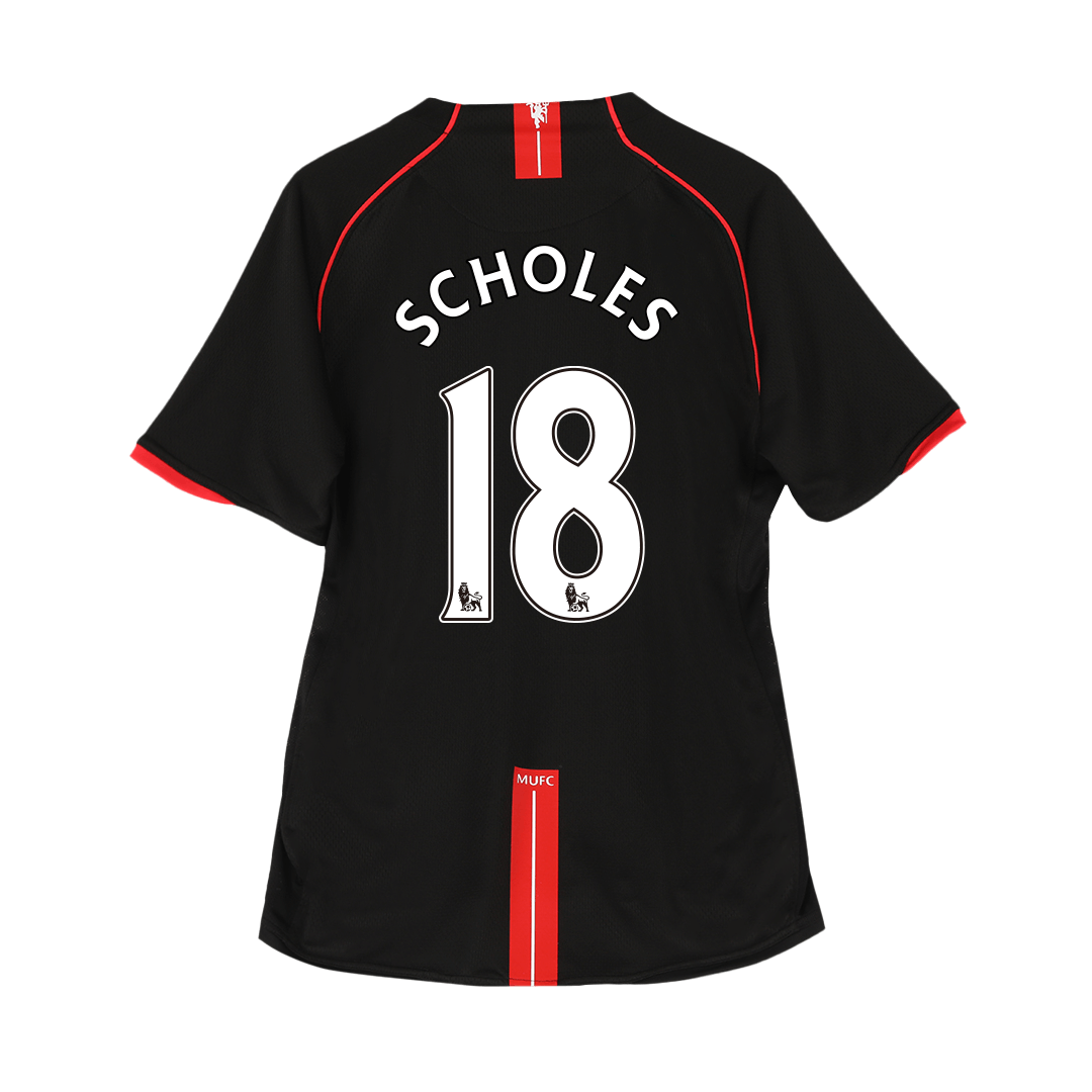 Retro SCHOLES #18 Manchester United Mens Away Soccer Jersey 2007/08 Black