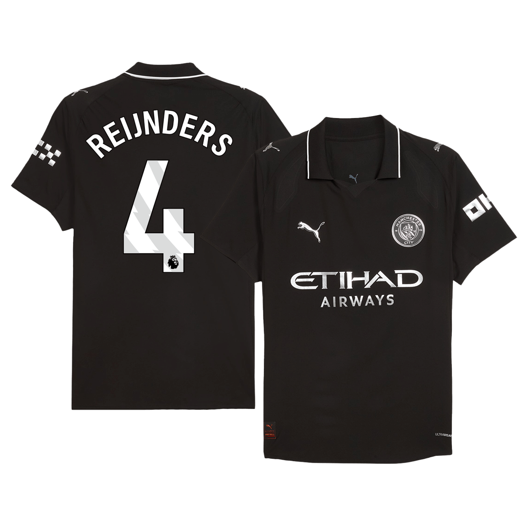REIJNDERS #4 Manchester City Mens Away Soccer Jersey 2025/26 Black - Player Version