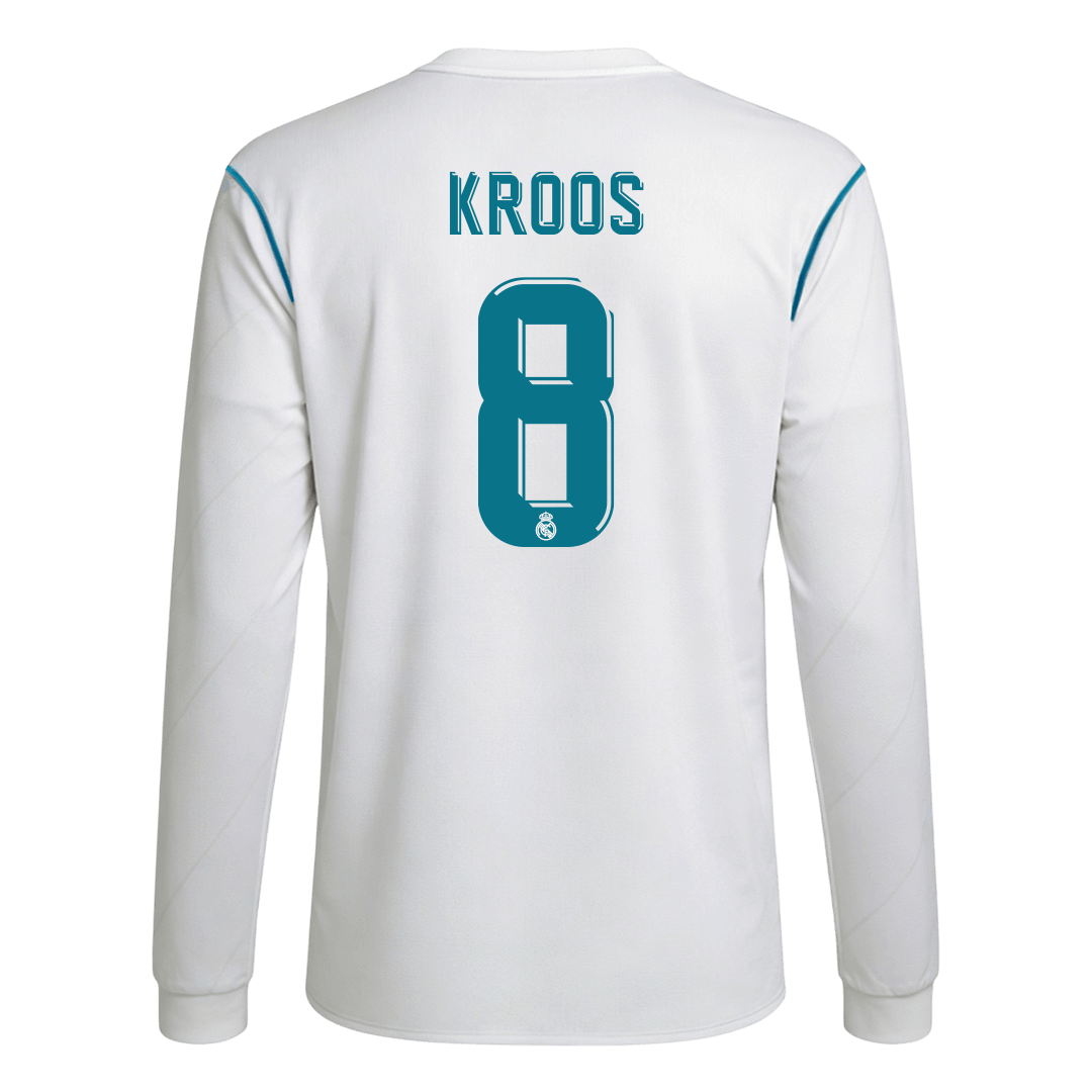 Retro KROOS #8 Real Madrid Mens Home Long Sleeve Soccer Jersey 2017/18 White