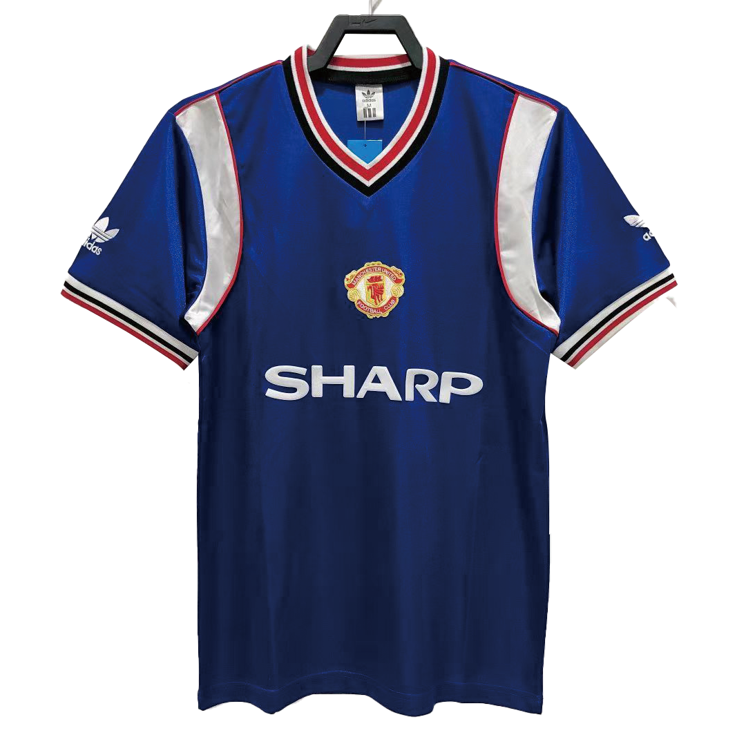 Retro Manchester United Mens Third Away Soccer Jersey 1985 Blue