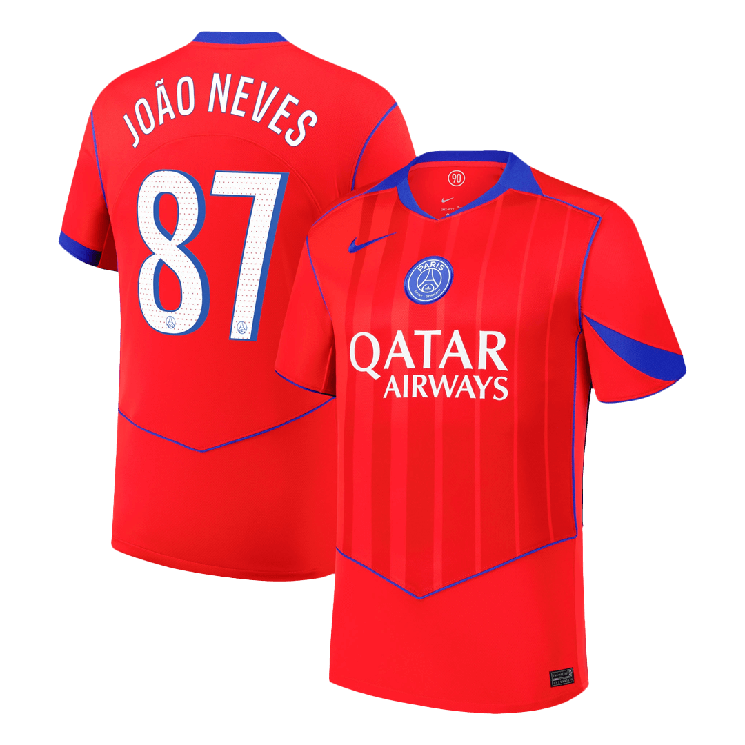 JOÃO NEVES #87 PSG Mens Third Away Soccer Jersey 2025/26 Red