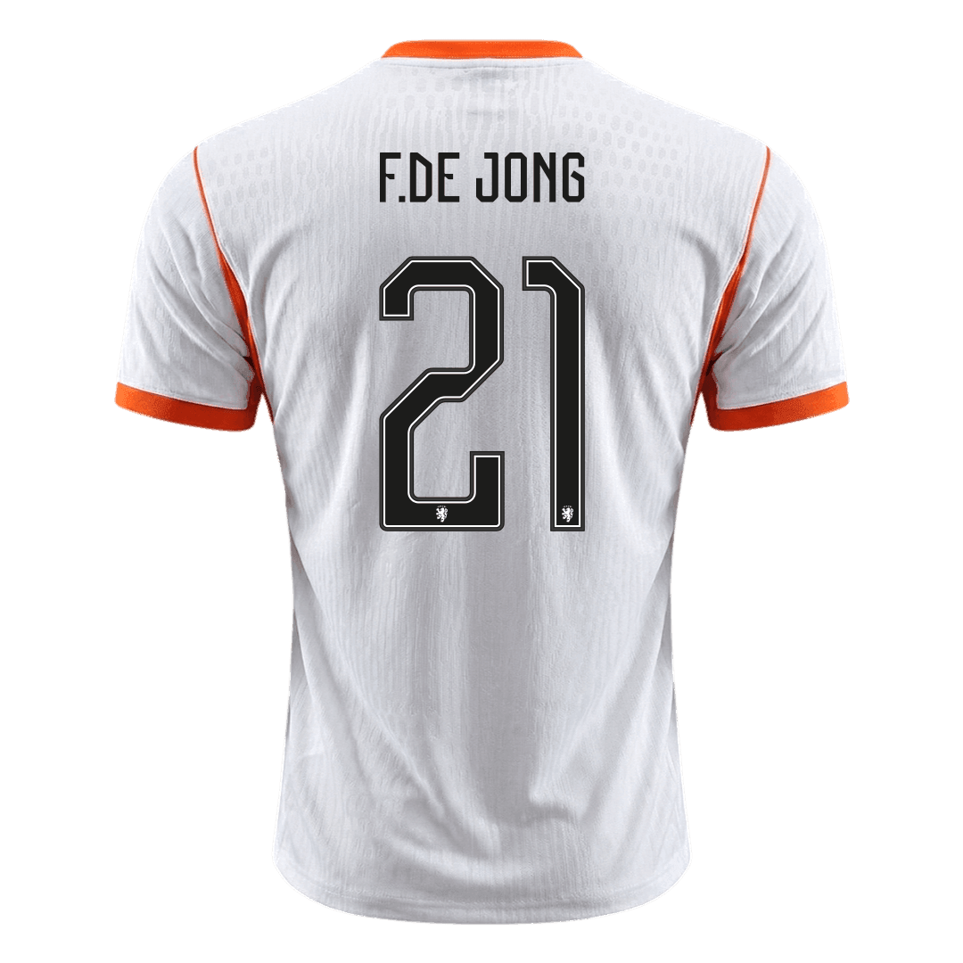 F.DE JONG #21 Netherlands Mens Away Soccer Jersey World Cup 2026 White - Player Version