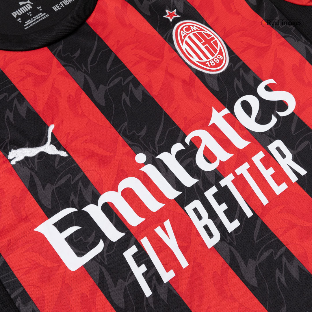 AC Milan Mens Home Long Sleeve Soccer Jersey 2025/26 Red&Black