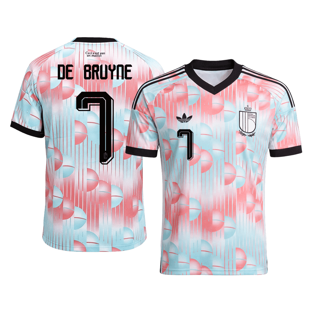 DE BRUYNE #7 Belgium Mens Away Soccer Jersey World Cup 2026 Blue&Pink