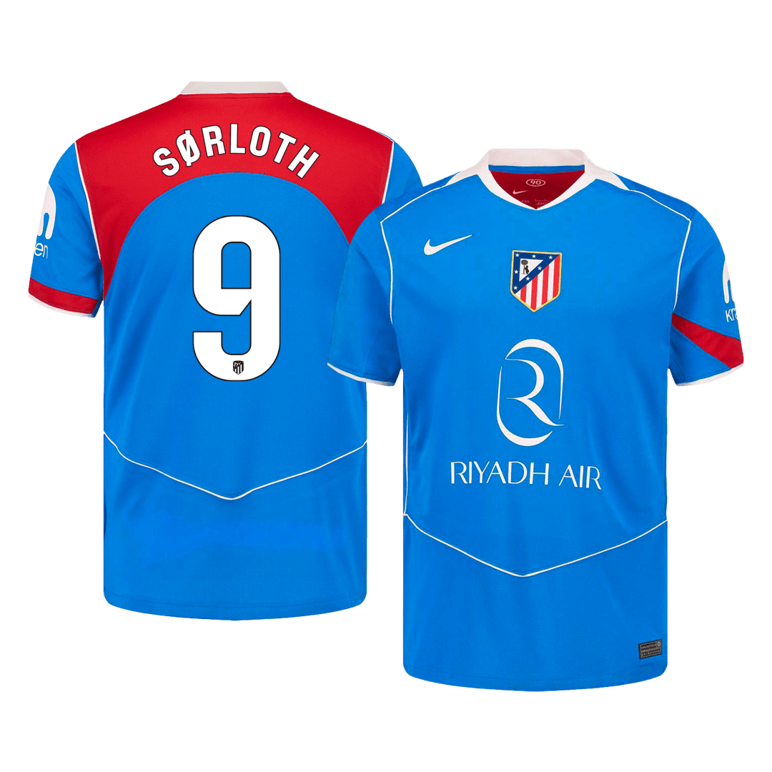 SØRLOTH #9 Atletico Madrid Mens Third Away Soccer Jersey 2025/26 Blue