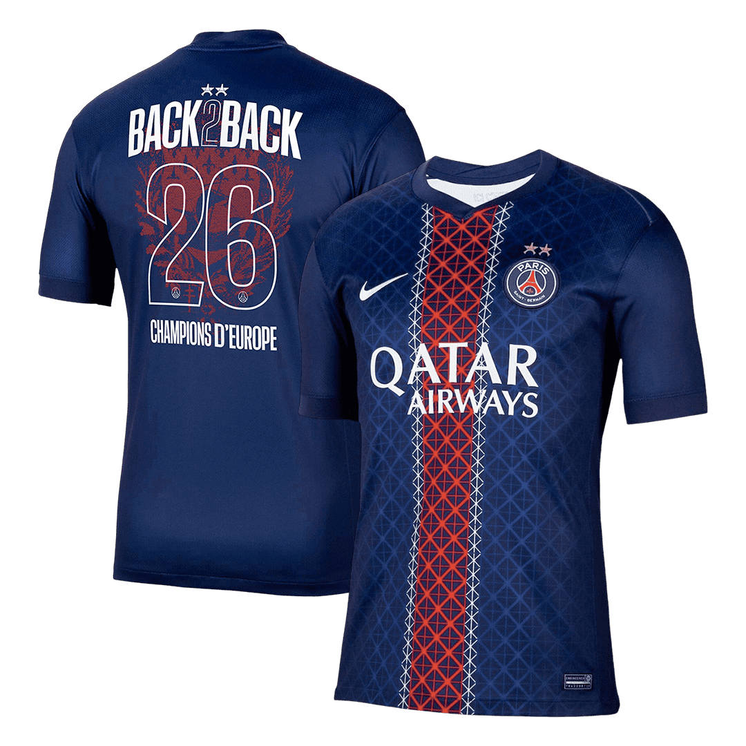 Champions of Europe #26 PSG Mens Home Soccer Jersey 2025/26 Navy [PREMIUM]