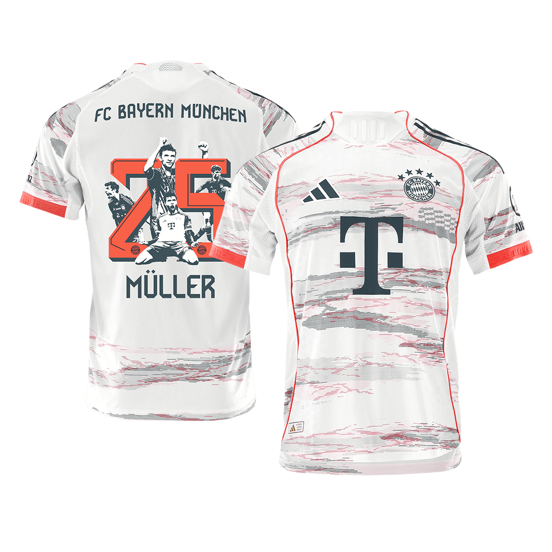 MÜLLER Special #25 Bayern Munich Mens Away Soccer Jersey 2025/26 White - Player Version
