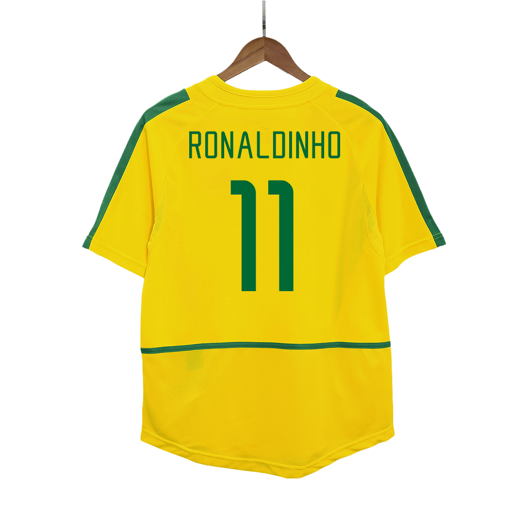 Retro RONALDINHO #11 Brazil Mens Home Soccer Jersey 2002/03 Yellow