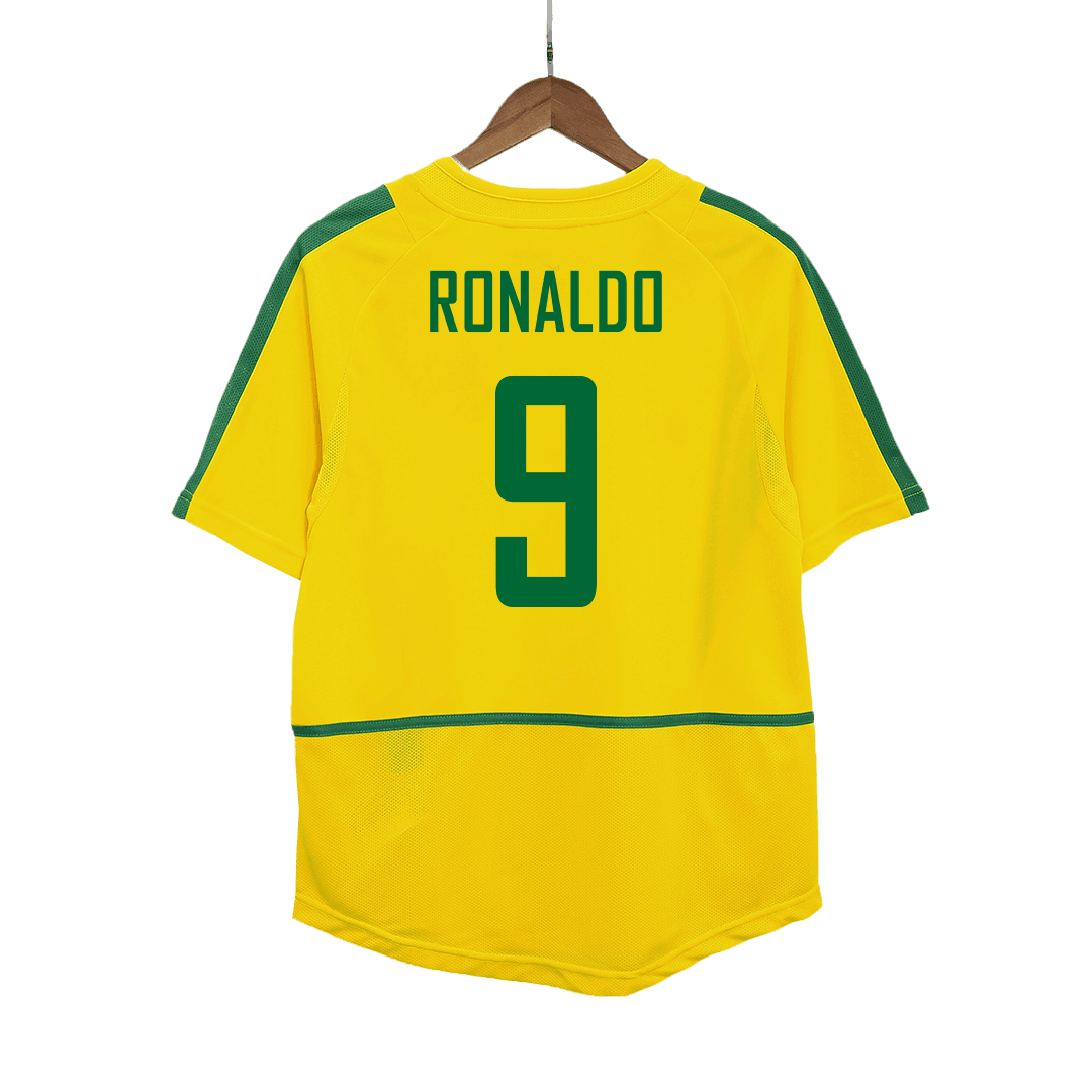 Retro RONALDO #9 Brazil Mens Home Soccer Jersey 2002/03 Yellow