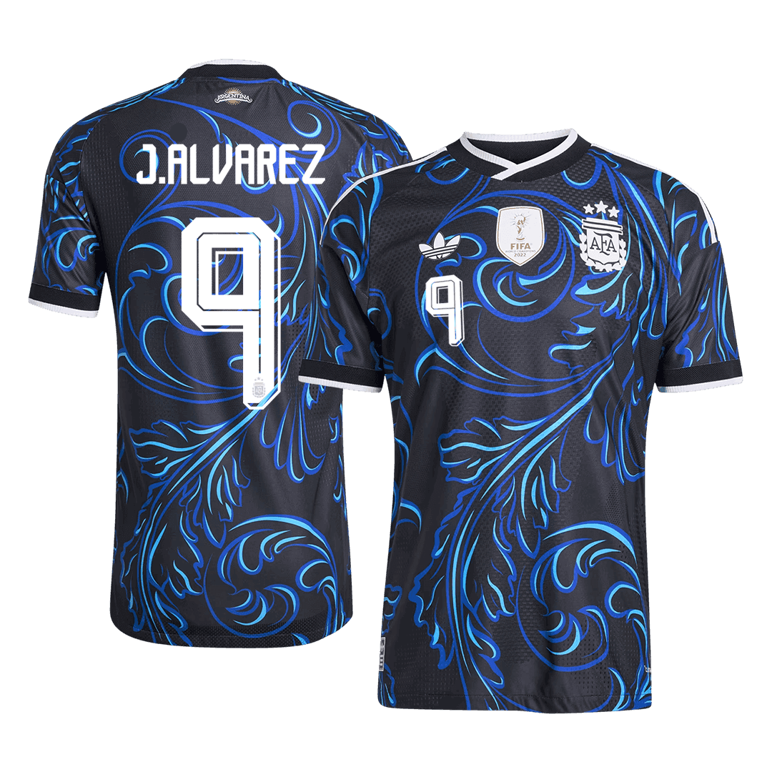 J. ALVAREZ #9 Argentina Mens Away Soccer Jersey World Cup 2026 Black - Player Version