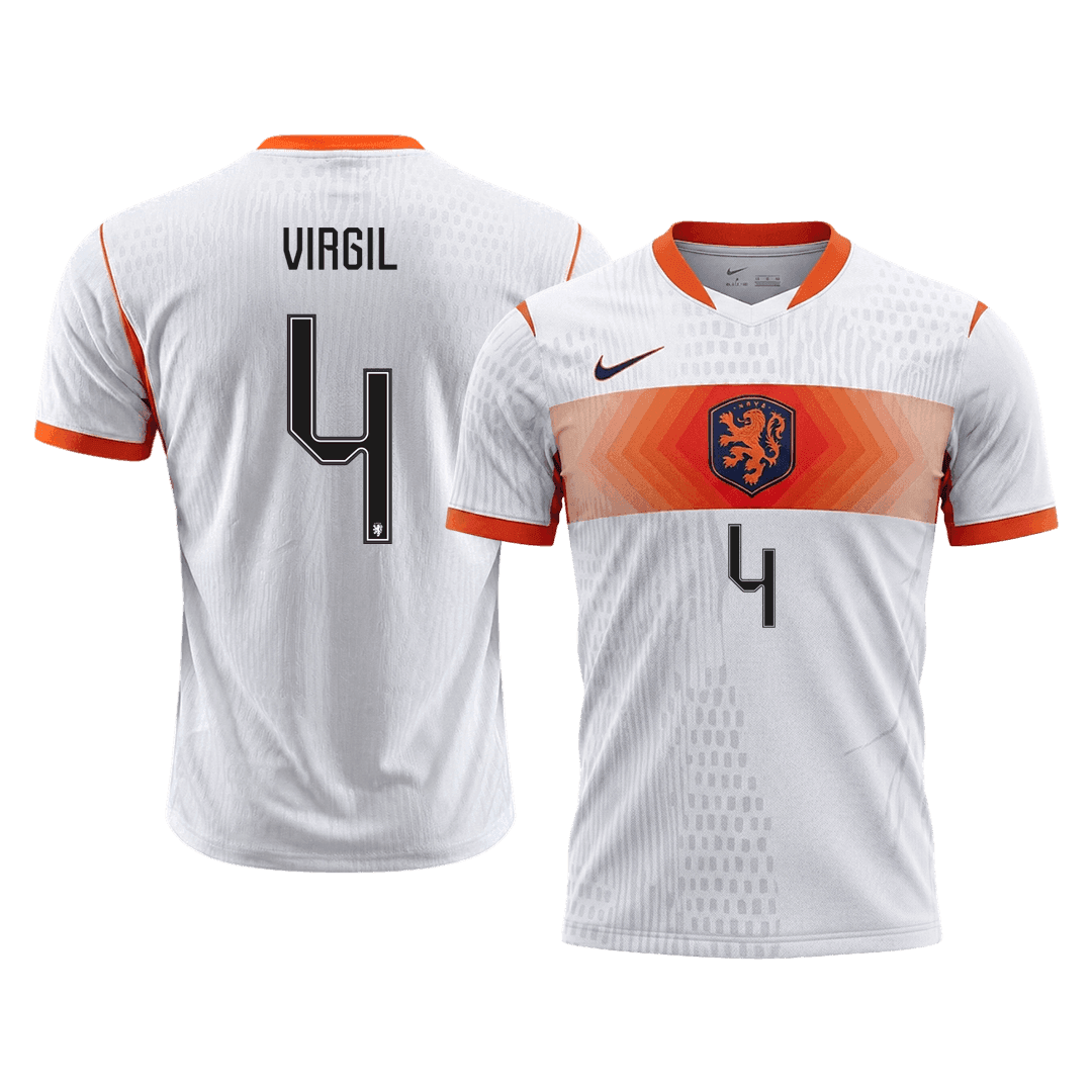 VIRGIL #4 Netherlands Mens Away Soccer Jersey World Cup 2026 White - Player Version