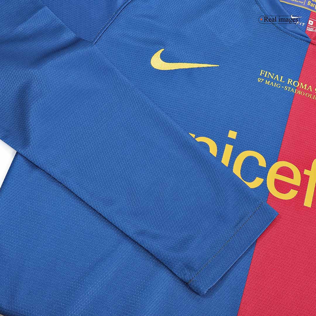 Retro Barcelona Mens Home Long Sleeve Soccer Jersey UCL Final UCL 2008/09