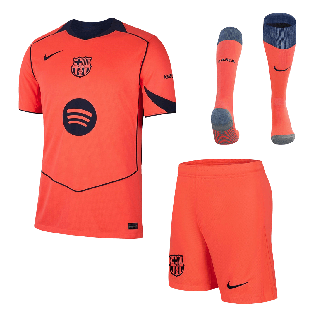 Barcelona Mens Third Away Soccer Full Set 2025/26 Orange