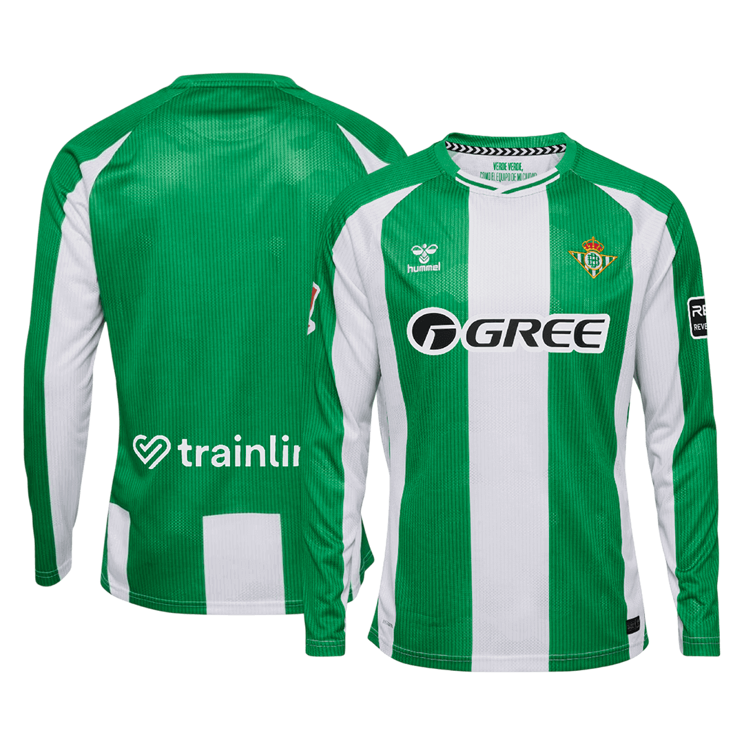 Real Betis Mens Home Long Sleeve Soccer Jersey 2025/26 Green&White