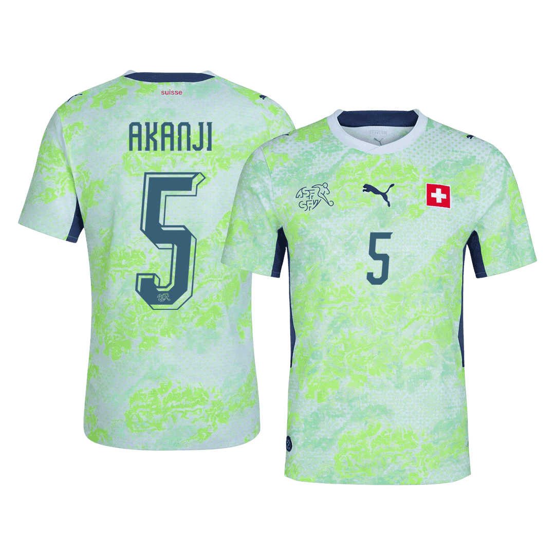 AKANJI #5 Switzerland Mens Away Soccer Jersey World Cup 2026 Green - Player Version