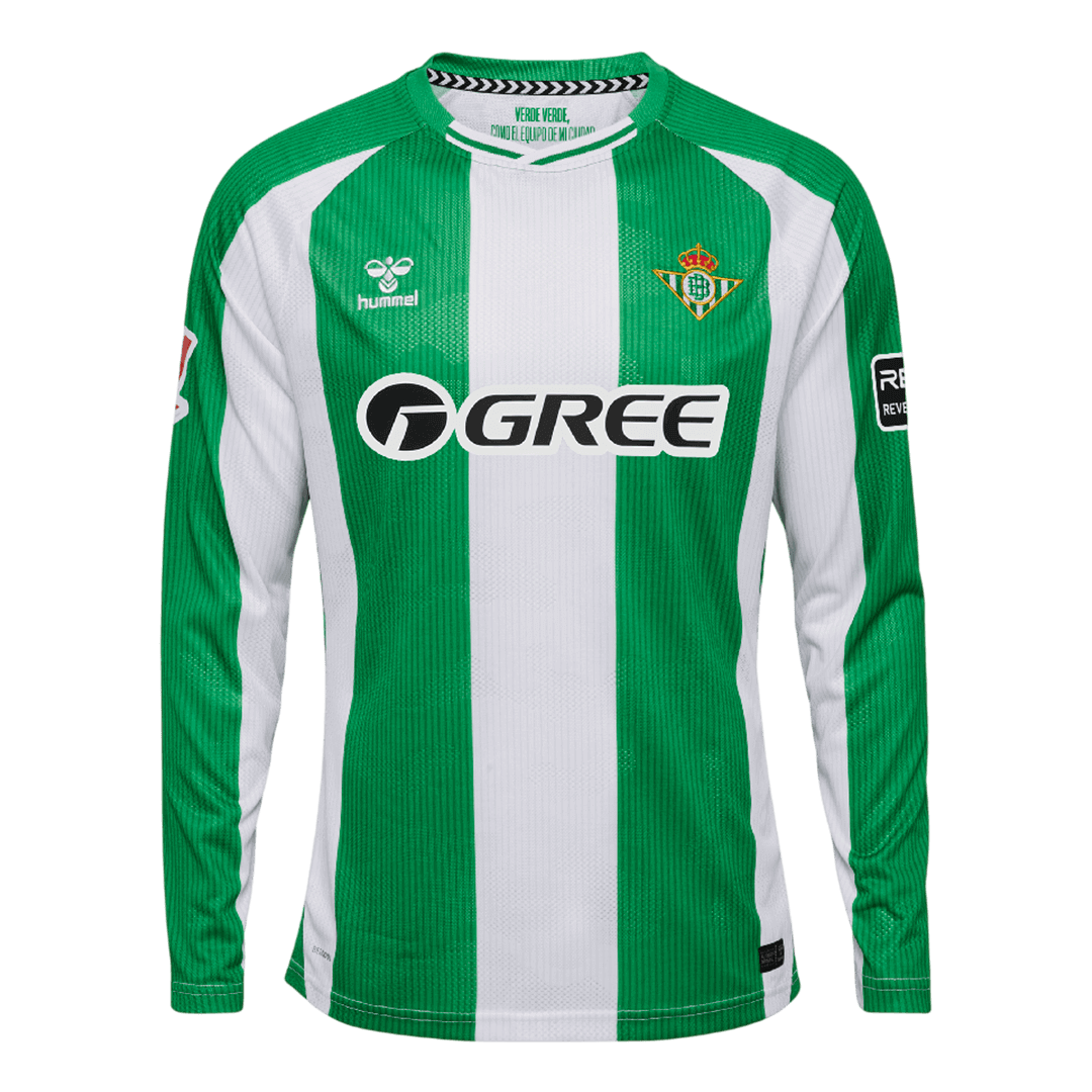 Real Betis Mens Home Long Sleeve Soccer Jersey 2025/26 Green&White