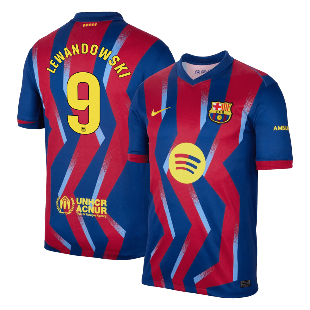 LEWANDOWSKI #9 Barcelona Mens Fourth Away Soccer Jersey 2025/26 Red&Blue