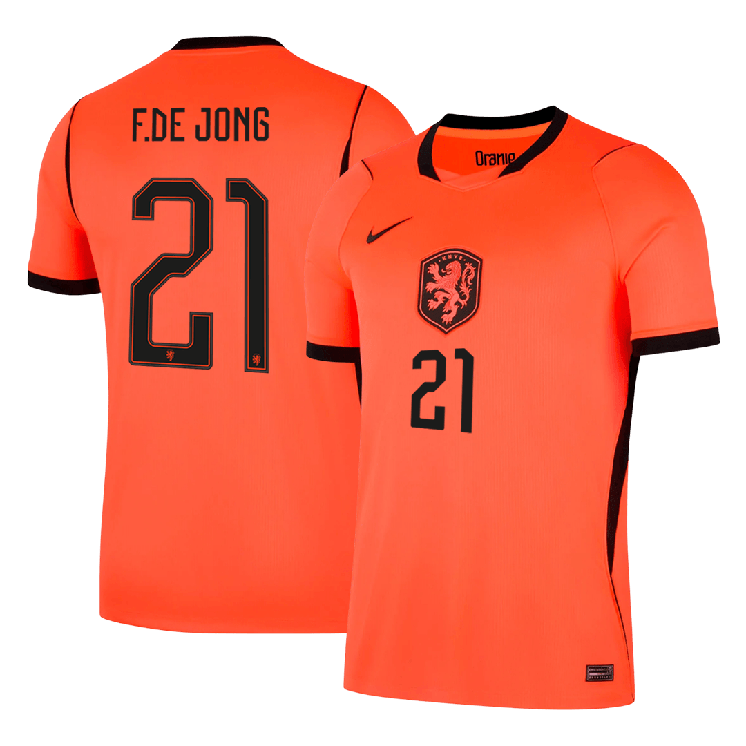 F.DE JONG #21 Netherlands Mens Home Soccer Jersey World Cup 2026 Orange