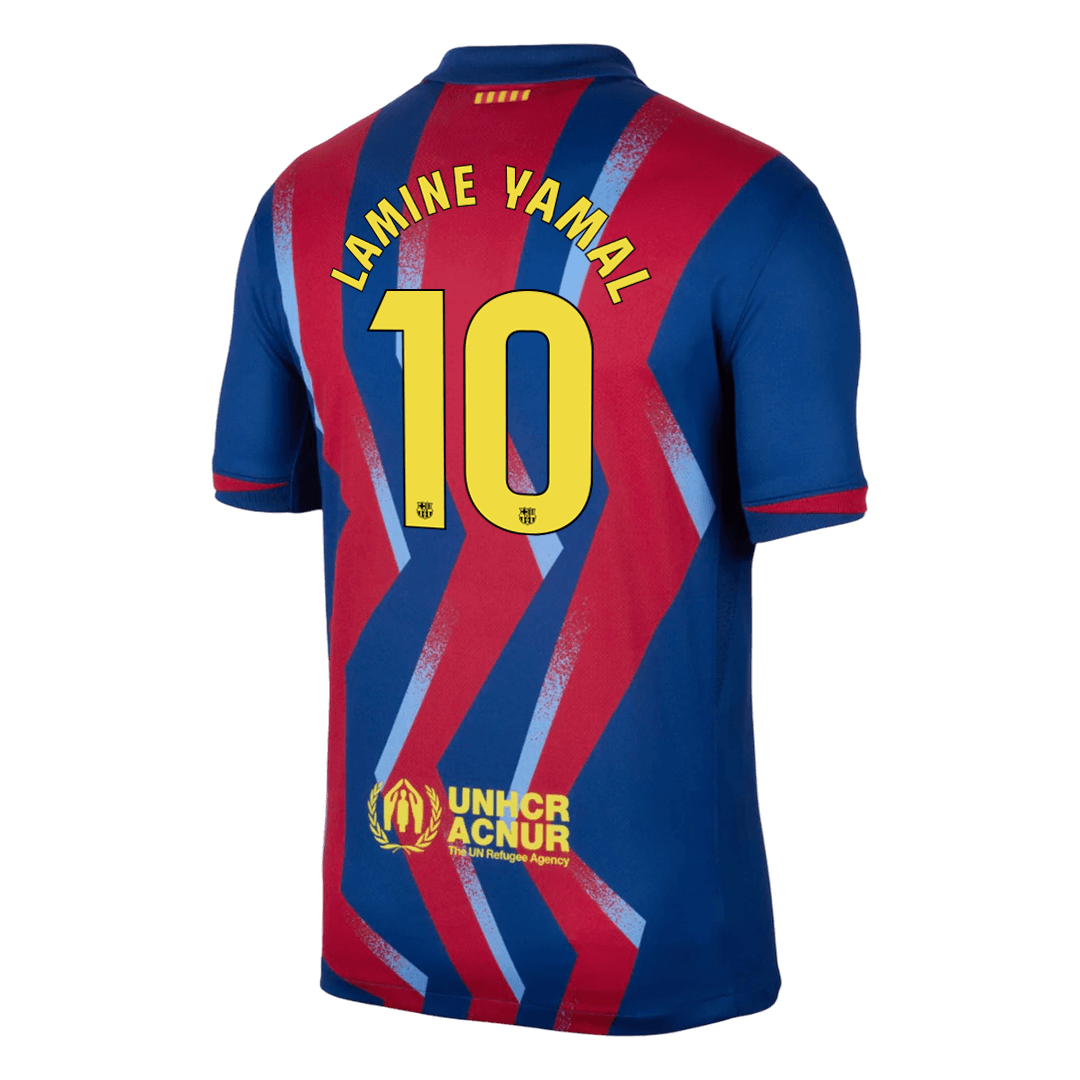 LAMINE YAMAL #10 Barcelona Mens Fourth Away Soccer Jersey 2025/26 Red&Blue