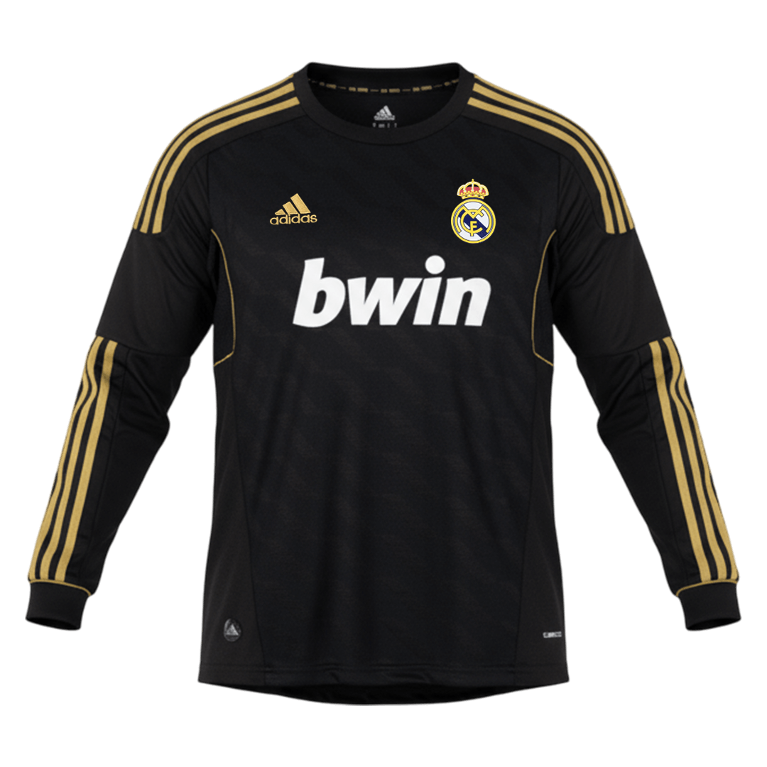 Retro Real Madrid Mens Away Long Sleeve Soccer Jersey 2011/12 Black