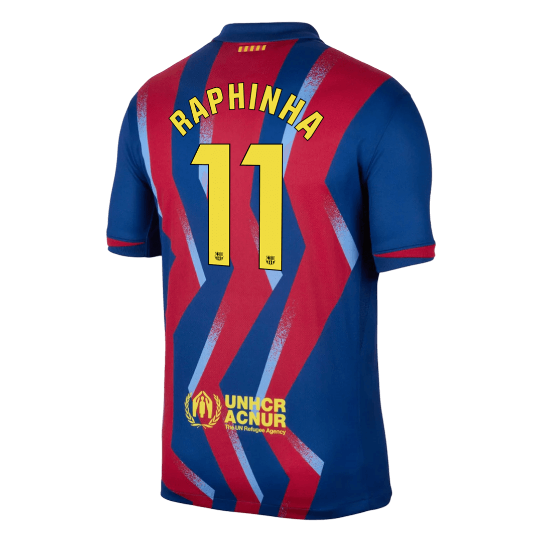 RAPHINHA #11 Barcelona Mens Fourth Away Soccer Jersey 2025/26 Red&Blue