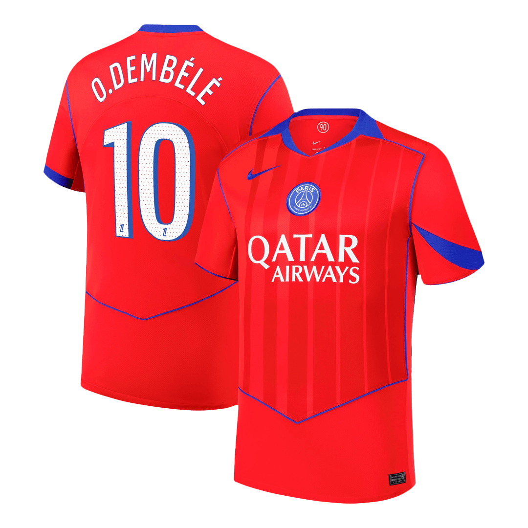 O.DEMBÉLÉ #10 PSG Mens Third Away Soccer Jersey 2025/26 Red