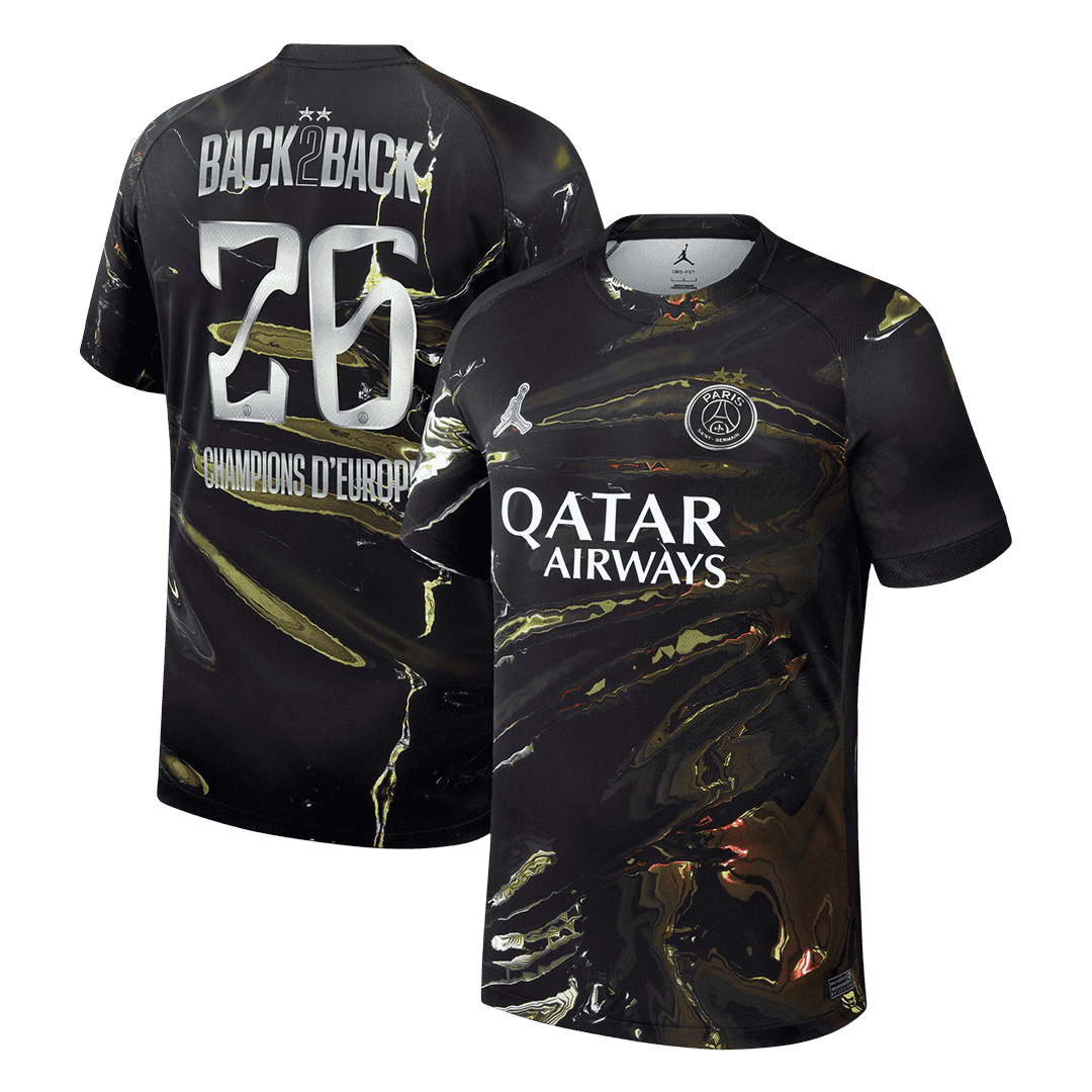 Champions of Europe #26 PSG Mens Soccer Jersey 2025/26 Black