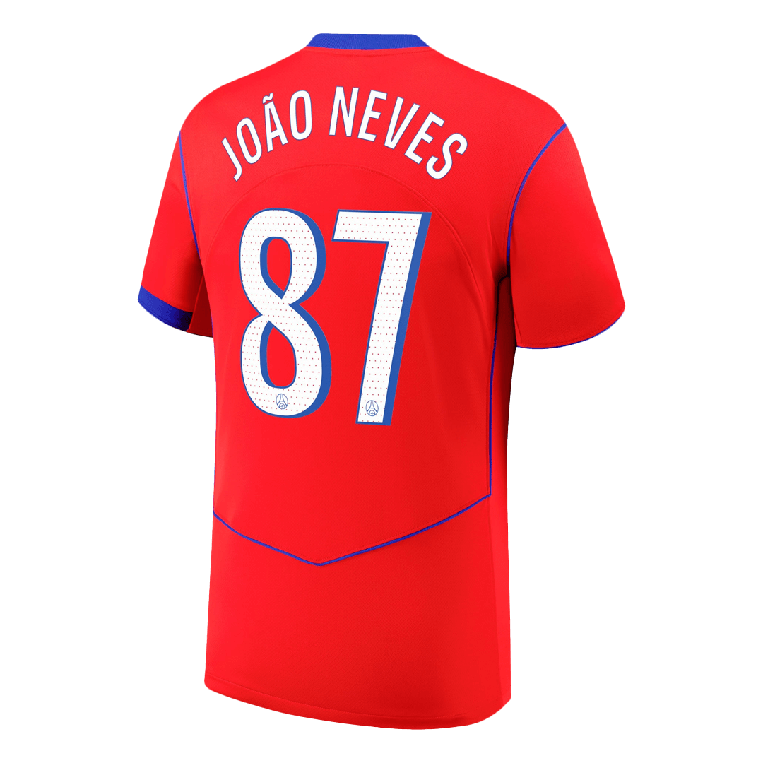 JOÃO NEVES #87 PSG Mens Third Away Soccer Jersey 2025/26 Red