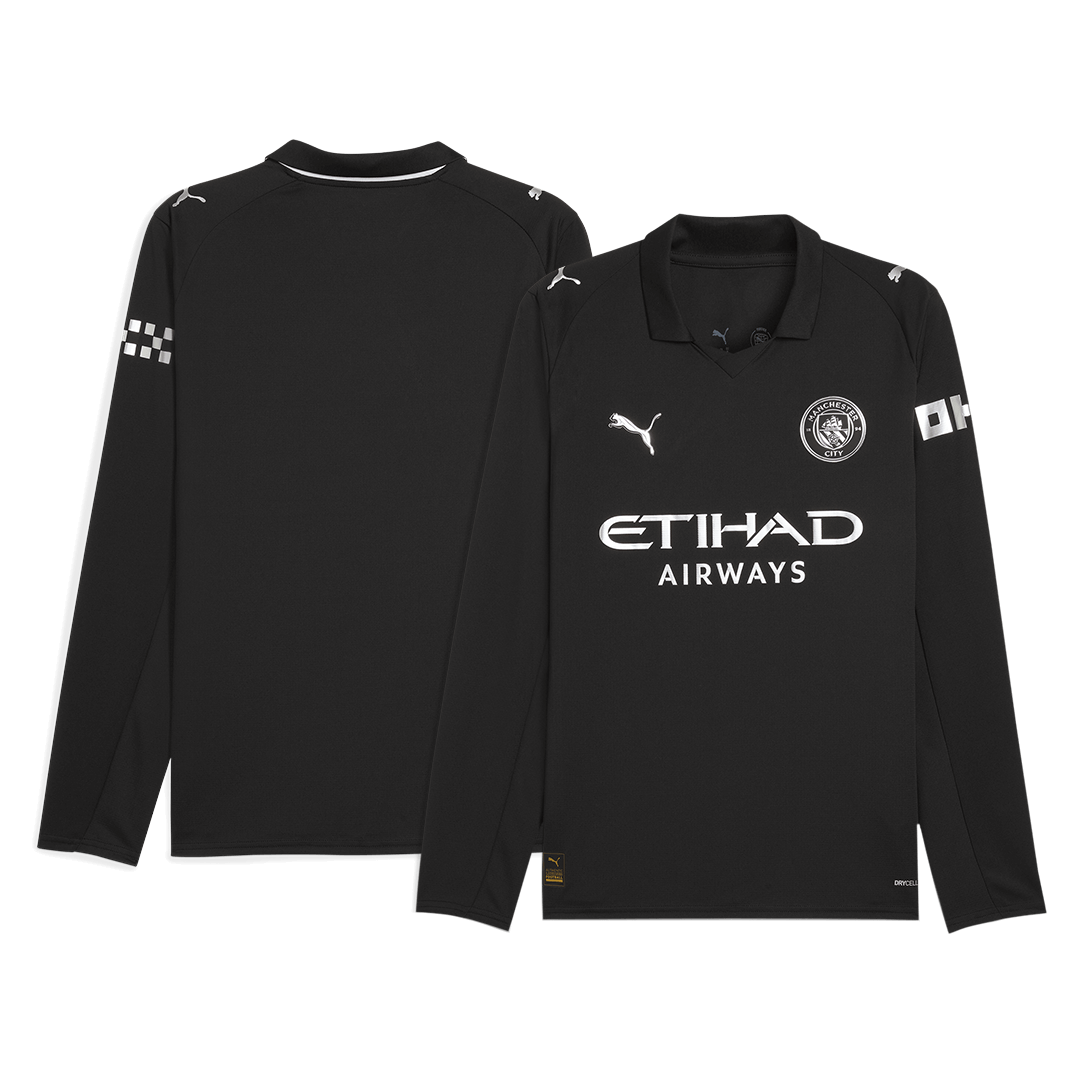Manchester City Mens Away Long Sleeve Soccer Jersey 2025/26 Black