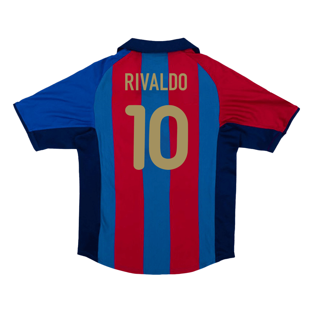 Retro RIVALDO #10 Barcelona Mens Home Soccer Jersey 2001/02 Red&Blue