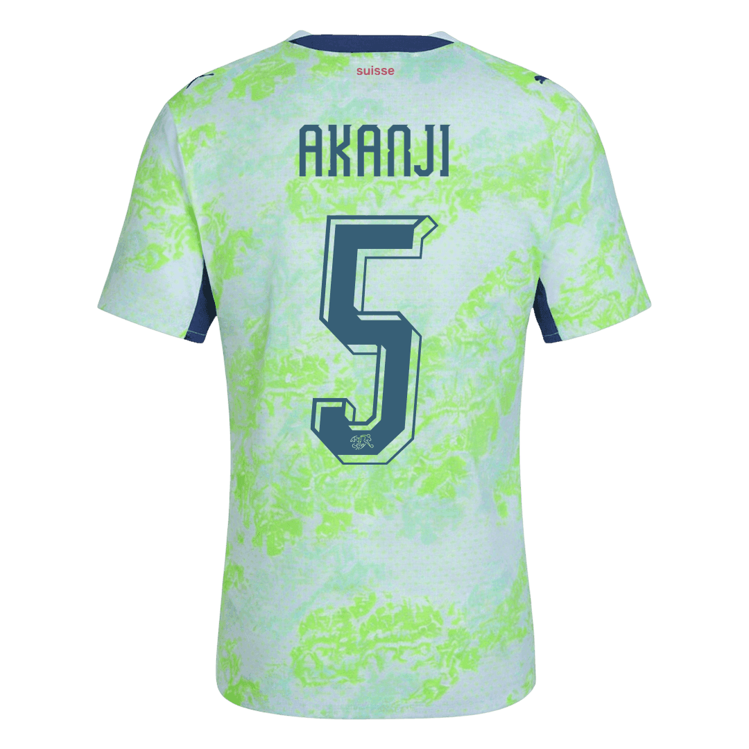 AKANJI #5 Switzerland Mens Away Soccer Jersey World Cup 2026 Green - Player Version
