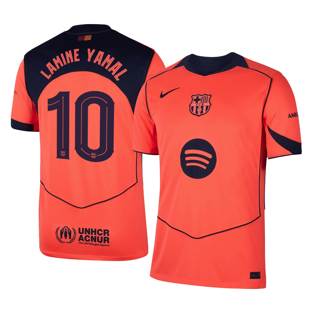 LAMINE YAMAL #10 Barcelona Mens Third Away Soccer Jersey UCL 2025/26 Orange