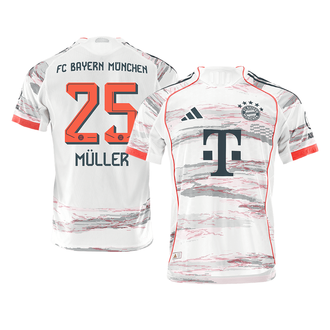 MÜLLER #25 Bayern Munich Mens Away Soccer Jersey 2025/26 White - Player Version