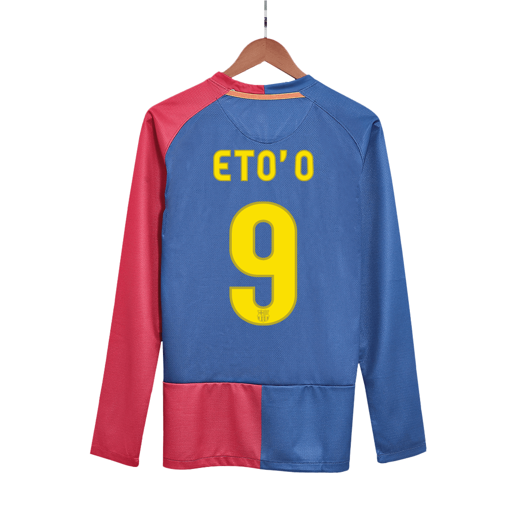 Retro ETO'O #9 Barcelona Mens Home Long Sleeve Soccer Jersey UCL Final UCL 2008/09 Red&Blue