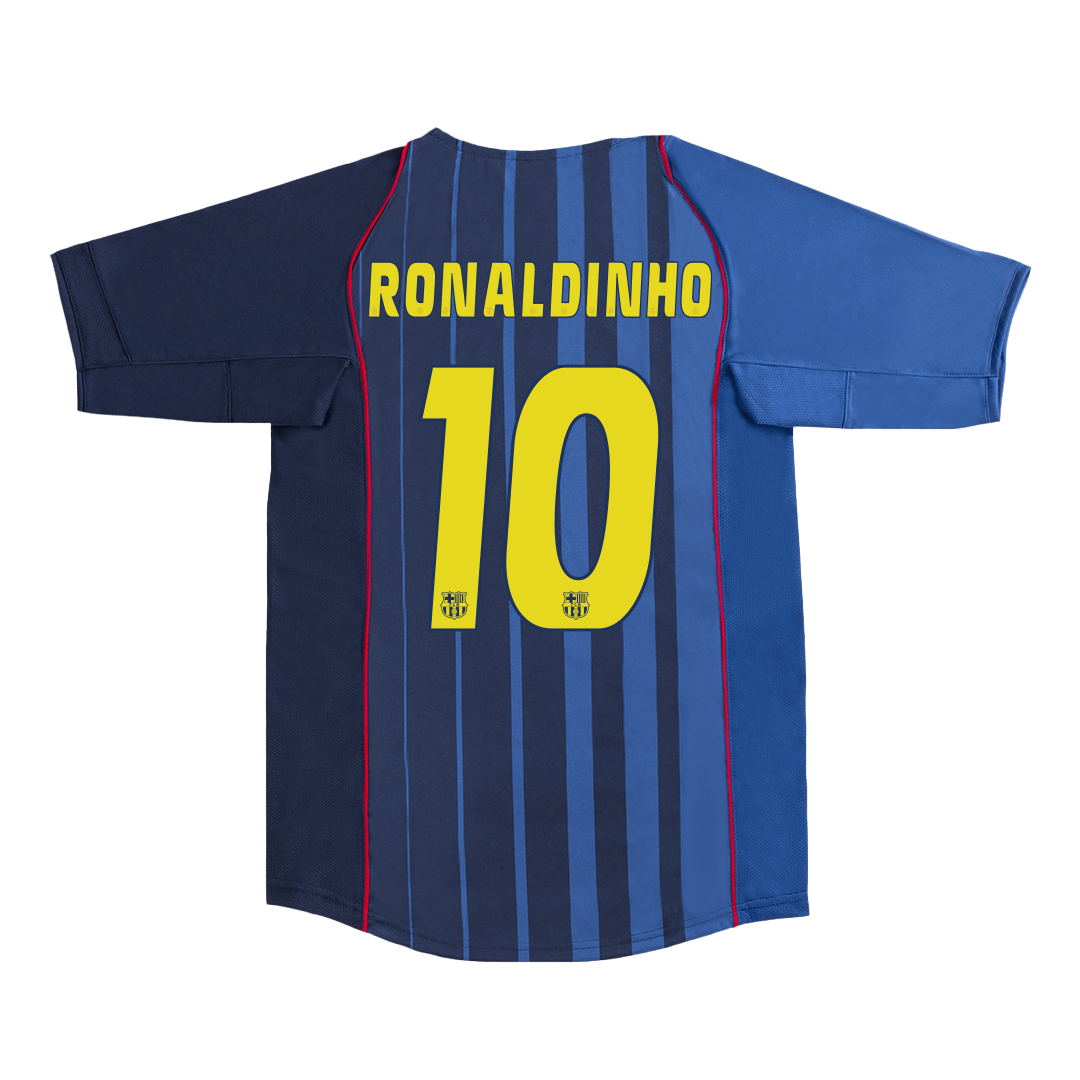 Retro RONALDINHO #10 Barcelona Mens Away Soccer Jersey 2004/05 Blue