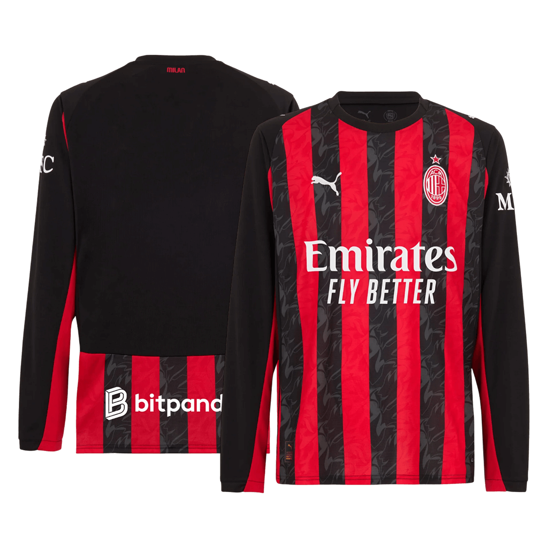 AC Milan Mens Home Long Sleeve Soccer Jersey 2025/26 Red&Black