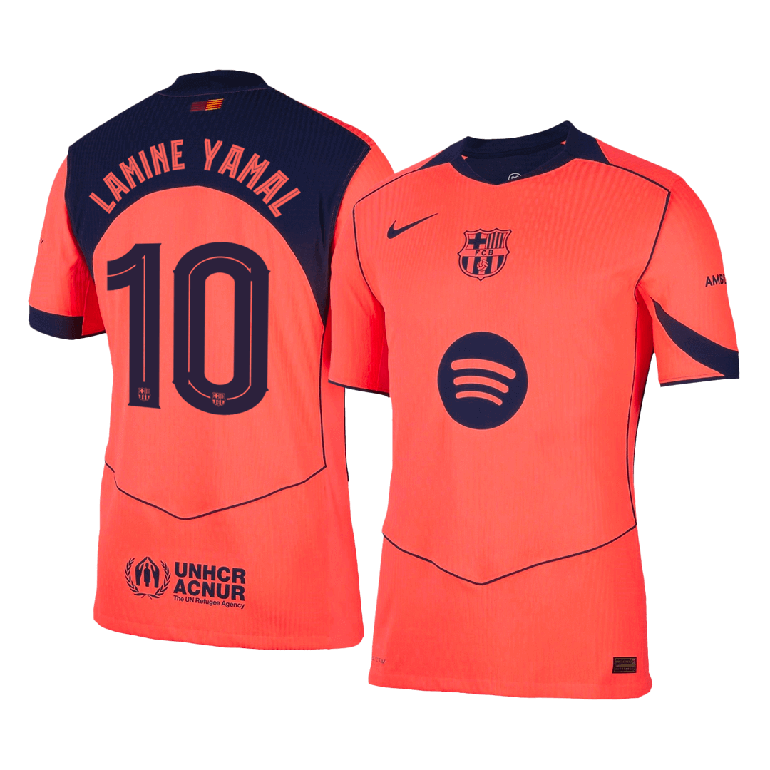 LAMINE YAMAL #10 Barcelona Mens Third Away Soccer Jersey UCL 2025/26 Orange - Player Version