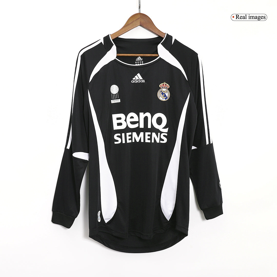 Retro BECKHAM #23 Real Madrid Mens Away Long Sleeve Soccer Jersey 2006/07 Black