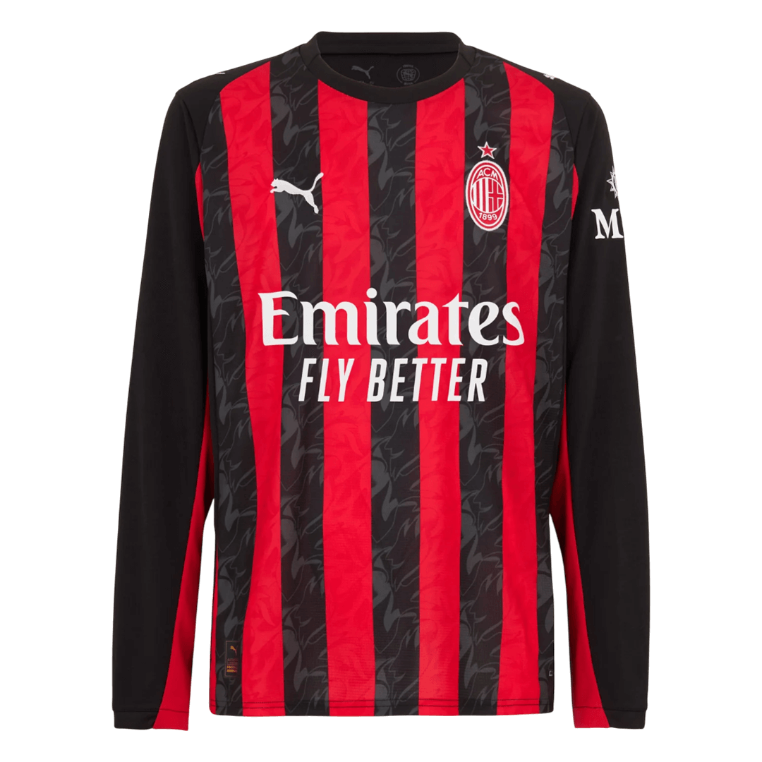 AC Milan Mens Home Long Sleeve Soccer Jersey 2025/26 Red&Black