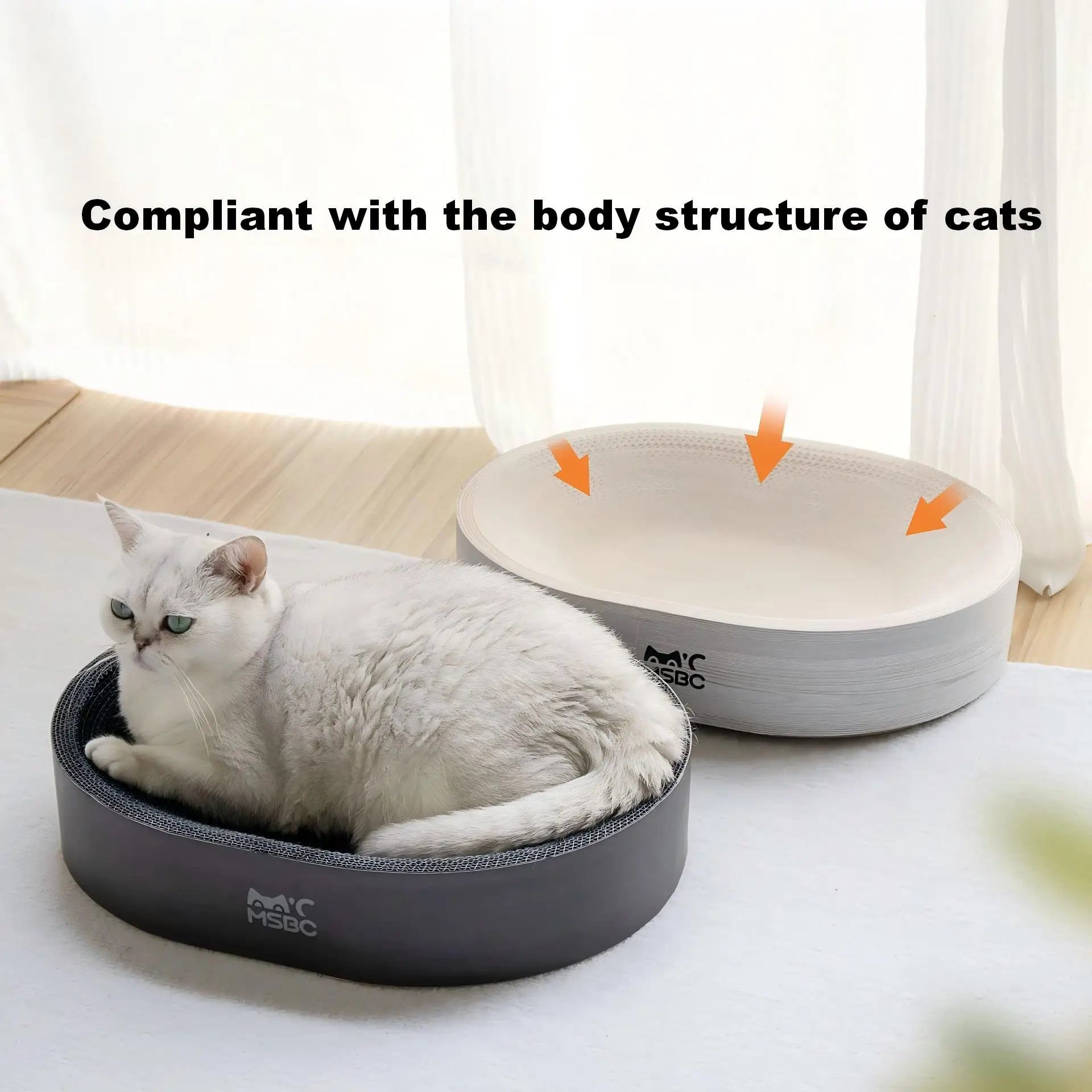 Elliptical Cat Scratching Post Bed Combined Eco-Friendly Durable Wear-Resistant Non-Slip Non-Debris Corrugated Paper Cat Toy Pet