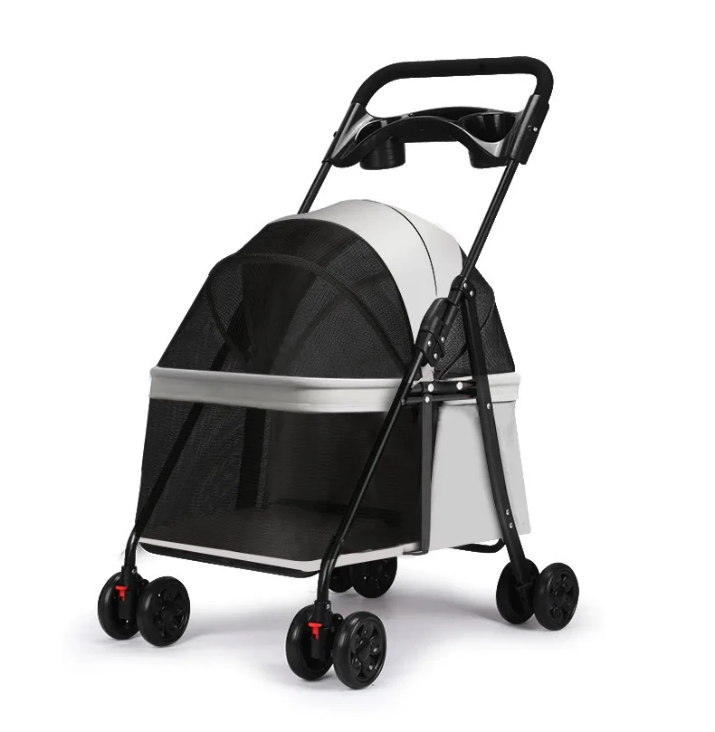 Best-selling 4-wheel Metal Pet Trolley Carrier for Cats Dogs Small Animals.Lightweight Foldable Large Capacity Easy-MOXMALL