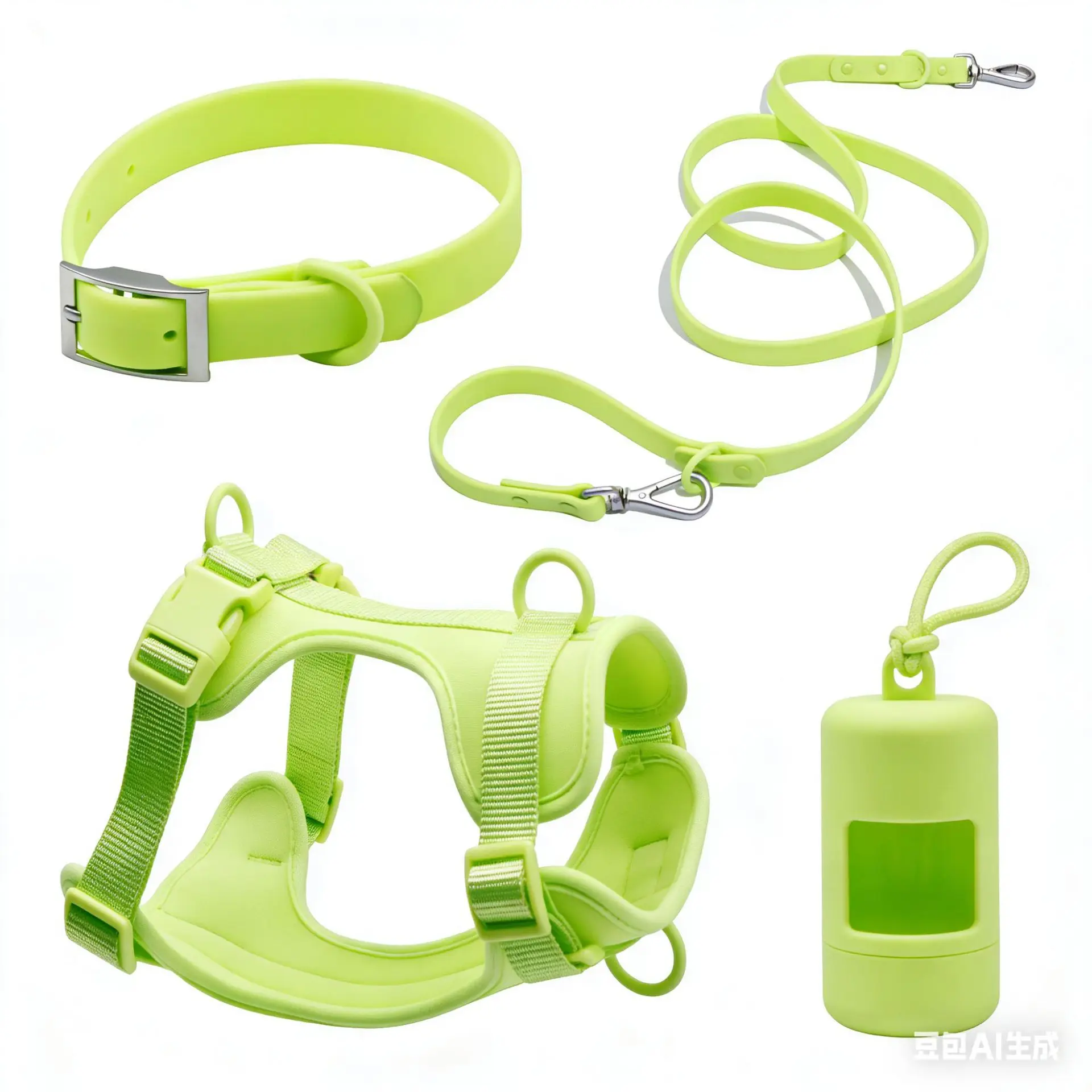 PVC Pet 4-Piece Set Adjustable Pet Collar Dog Harness Dog Leash Portable Waste Bag Dispenser XS S M L for Small to Large Dogs-MOXMALL